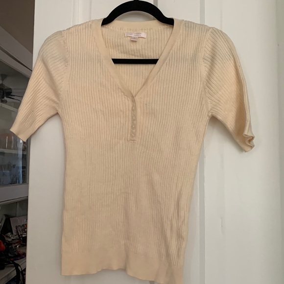LC Lauren Conrad Ribbed V-neck shirt in cream. Size small. Worn once! - Picture 1 of 2